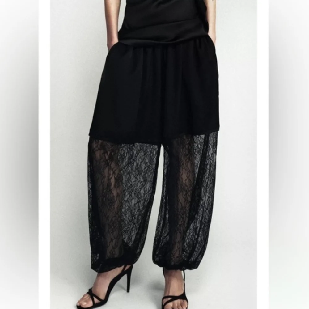 Zara Lace Balloon Pants Black Size S
